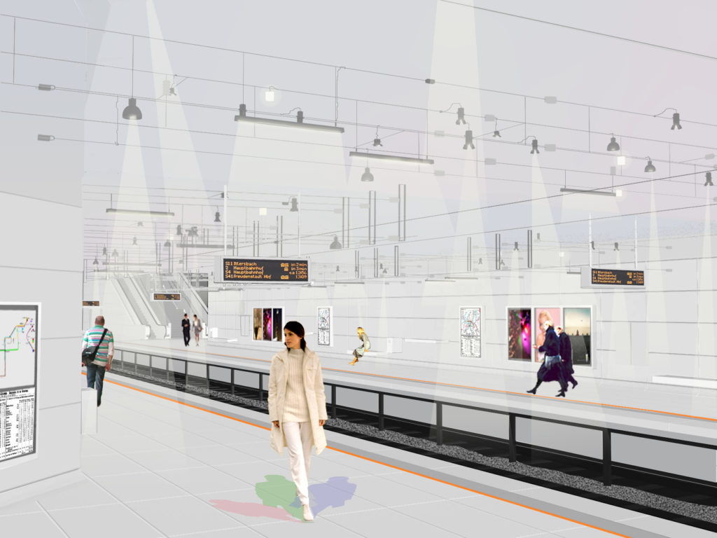 Lichteffekte in den Haltestellen.