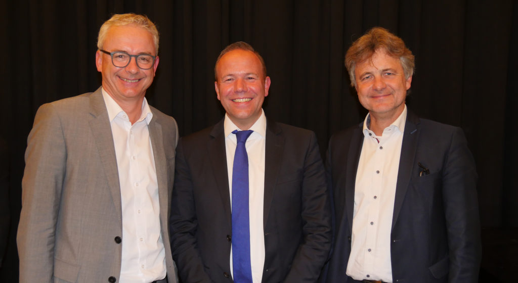 Landrat Dr. Christoph Schnaudigel, Baub&uuml;rgermeister Daniel Fluhrer und Oberb&uuml;rgermeister Dr. Frank Mentrup