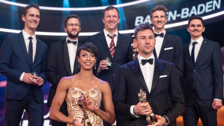 Stephan Leyhe, Markus Eisenbichler, Werner Schuster, Karl Geiger, Richard Freitag, Malaika Mihambo und Niklas Kaul.