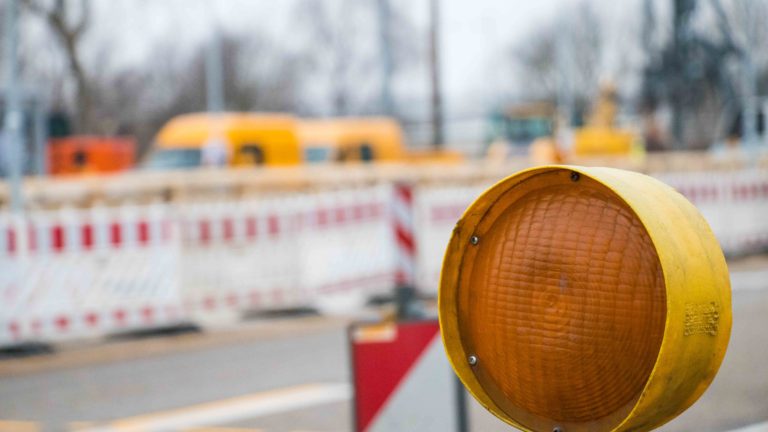Baustelle und Absperrung in Karlsruhe