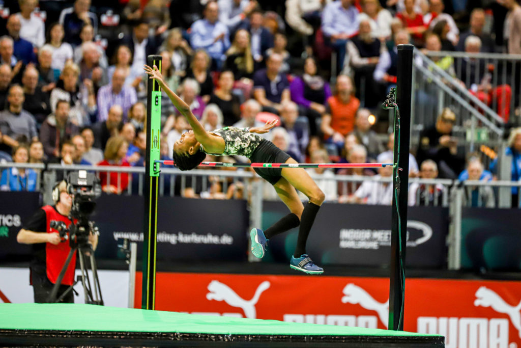 Indoor Meeting Karlsruhe 2020: Levern SPENCER (LCA) beim Hochsprung der Damen